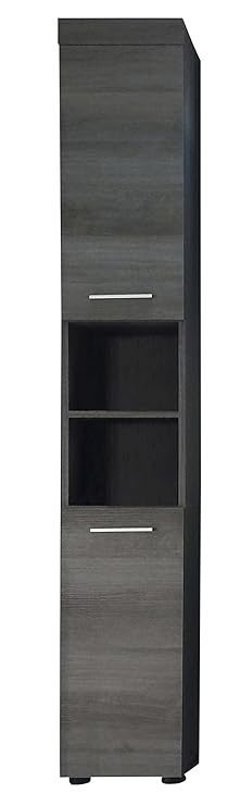 trendteam Badezimmer Hochschrank Schrank Runner, 30 x 190 x 31 cm in Rauchsilber Dekor mit viel Stauraum
