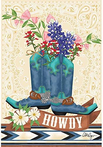 Howdy Blue Bonnets Pair Of Boots 13 x 18 Rectangular Small Garden Flag