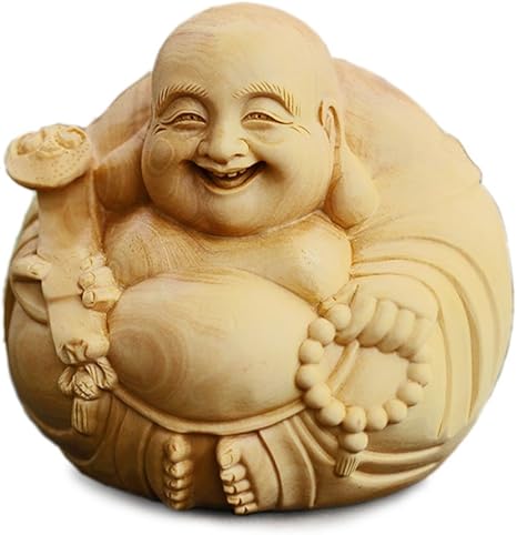 Amazon Ols 御金品 仏像 木製 丸くて キュート 可愛い 手彫り 木彫 彫刻 ミニ型 ツゲ マイトレーヤ 弥勒 菩薩 仏教 7cm 仏像 オンライン通販
