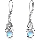 Moonstone Earrings for Women 925 Sterling Silver Irish Celtic Knot Hoop Earrings Leverback Jewelry Gifts