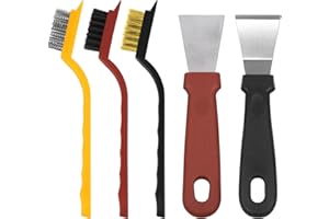 SZFIXEZ Wire Brush for Cleaning with Putty Knife Scraper Set 5-Pack Brass/Stainless Steel/Nylon Wire Brushes match Window Tool Glass Scraper Remover for Paint, Caulk, Adhesive, Sticker from Tile, Stove Top