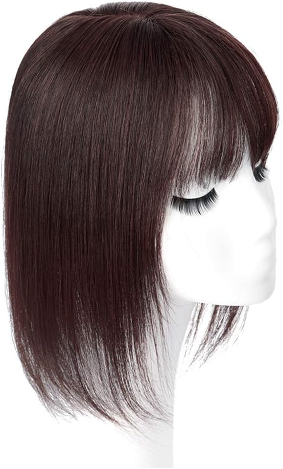 28cm Human Hair Machine Made Toupee 10x8cm Women Forehead Replacement Clip in Topper Skin Base Hairpiece Wispy Fringe Brown