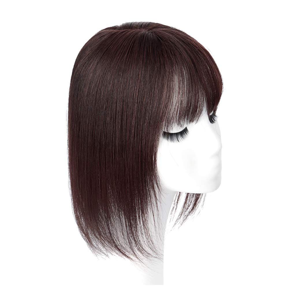 28cm Human Hair Machine Made Toupee 10x8cm Women Forehead Replacement Clip in Topper Skin Base Hairpiece Wispy Fringe Brown