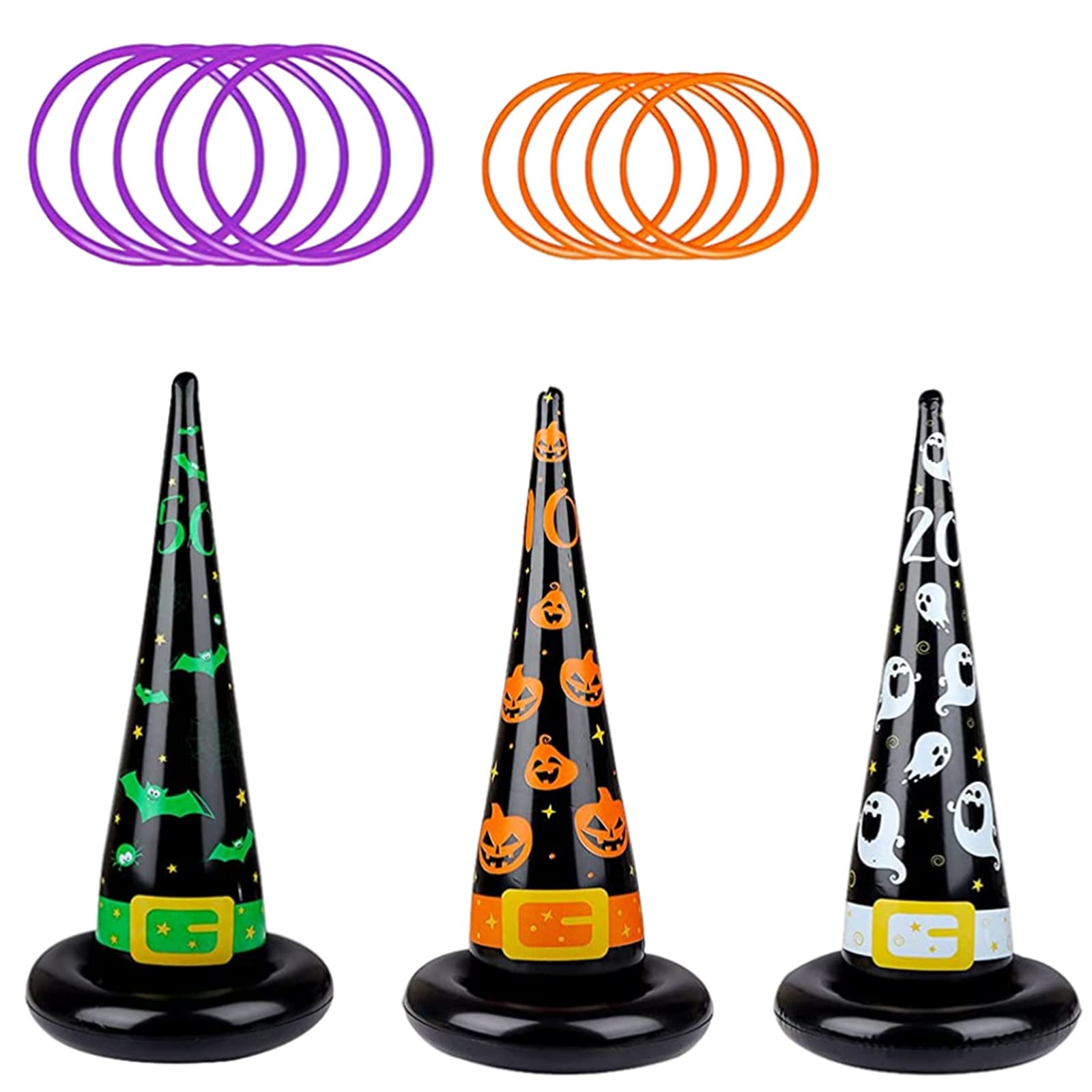 Kids Halloween Party Ring Toss Game Target Toy,Inflatable Witch Hats Toss Game with Rings (3 Witchs,10 Rings) for Family Kids Office Indoor Outdoor Halloween Toys Holiday Party Favors Fun Games