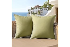 Woaboy Set of 2 Outdoor Waterproof Pillow Covers 18x18 Inch Sage Green Decorative Throw Pillow Covers Square Solid Color Couch Pillow Covers for Patio Tent Bed Sofa Living Room