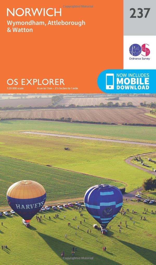 Norwich Map | Wymondham, Attleborough & Watton | Ordnance Survey | OS Explorer Map 237 | England | Walks | Hiking | Maps | Adventure