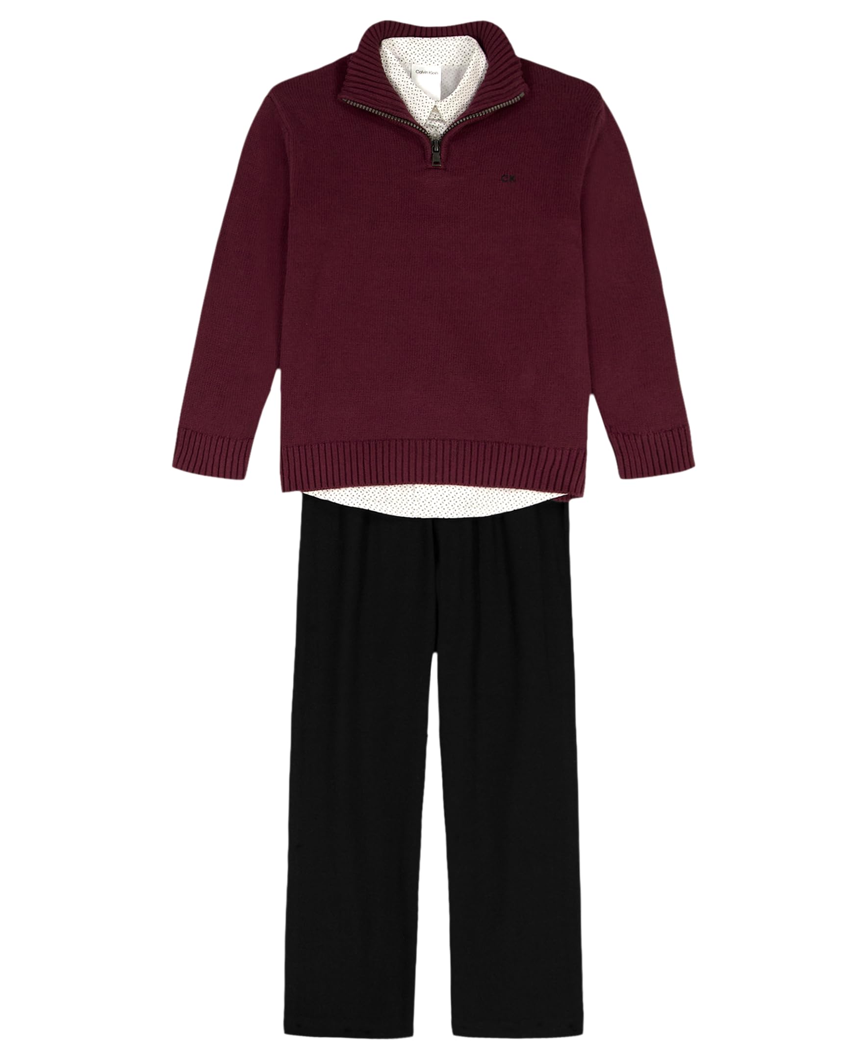 Calvin Klein Boys' 3-Piece Sweater Set with Matching Button-Down Shirt and Pants, Burgundy Solid, 5 Image