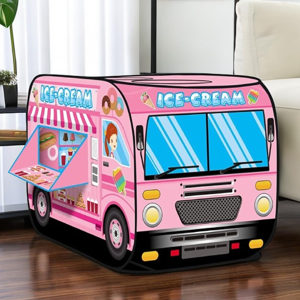 Pop Up Tent Kids:Ice Cream Truck Tent,Pop Up for Kids,Kids Play Without Installation,Suitable for 2-3 Children&for Ages 3+,Kid Play Tent Indoor for Kid Gift
