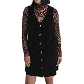 YEXPINE Women's Corduroy Overall Dress Button Down Sleeveless Fall Mini Pinafore Jumper Dress