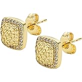 14K Gold Plated Nugget Earrings For Men，Cubic Zirconia Earrings Studs Gold，Unisex Round Roung Textured Cookie Nugget Stud