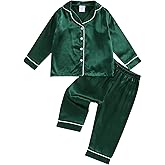 Multitrust Baby Girls Boys Silk Pajamas Set Solid Long Sleeve Button Down Shirts Tops and Pants Infant Satin Pj Lounge Sets