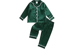 Multitrust Baby Girls Boys Silk Pajamas Set Solid Long Sleeve Button Down Shirts Tops and Pants Infant Satin Pj Lounge Sets