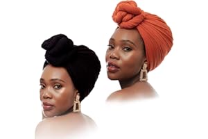 Women's Head Wrap Jersey Long Hair Scarf Cotton Turban Tie (Black+Orange)