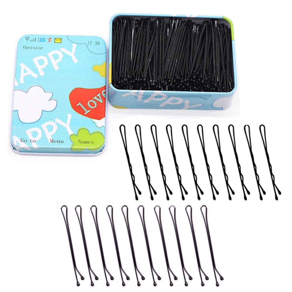 Hanyousheng Bobby Pin,200pc Black Hair Pins,Hair Clips Bun, Ideal for All Hair Types,Wavy Bobby Pins and Straight Clip Hair Grips Slides Metal Hair Clips