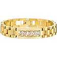 MPRAINBOW Women Cubic Zirconia Link Bracelet - 7.08” Stainless Steel Watch Band Chain Wristband Jewelry with Adjust Tool Valentine's Day Gift Cubic Zirconia Gold -18cm