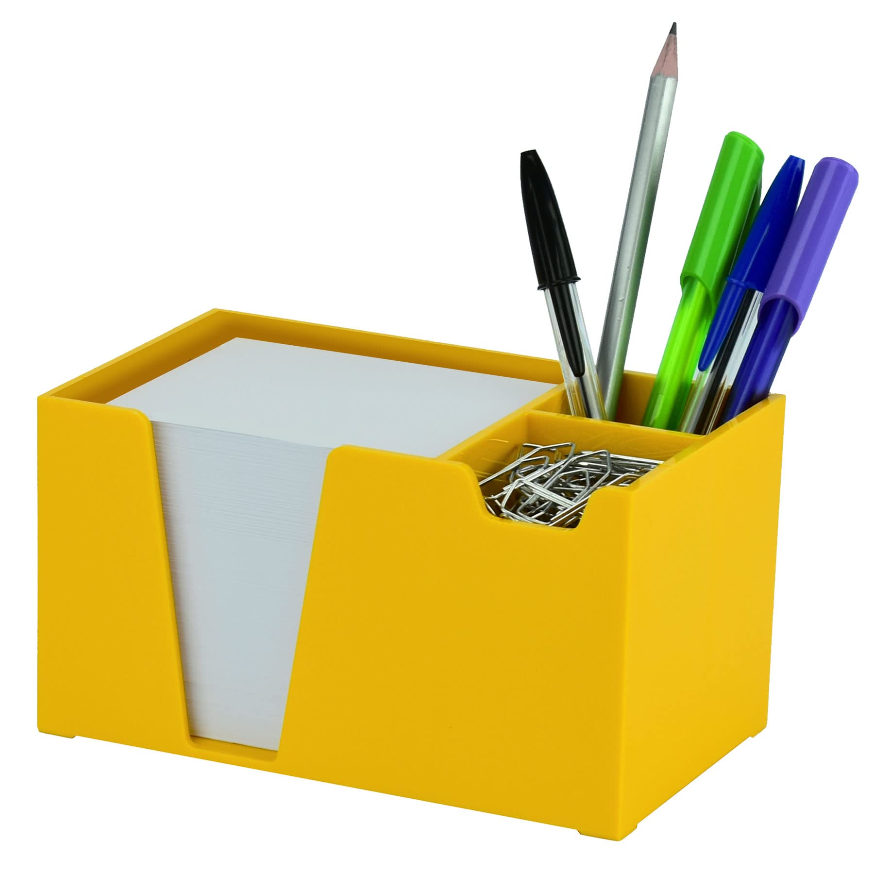 Acrimet Desktop Organizer Pencil Paper Clip Caddy Holder (Plastic) (with Paper) (Solid Yellow Color)