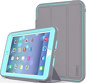 iPad Mini case iPad Mini 2 case iPad Mini 3 case DUNNO Heavy Duty Full Body Rugged Protective Case Whit Auto Sleep/Wake Up Stand Folio & Three Layer Design for Apple iPad Mini 1/2/3 (Grey/Light Blue)