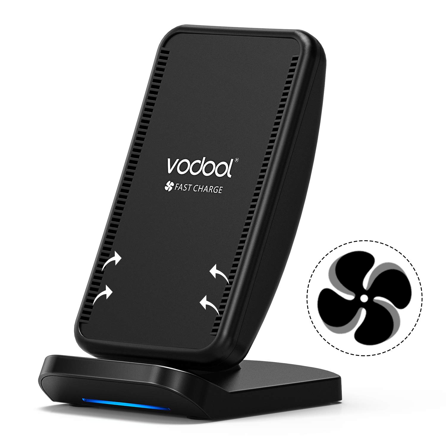 Wireless Charger, Vodool Qi-Certified 10W Fast Wireless Charging Pad Stand Compatible iPhone X, iPhone 8/8 Plus, Samsung Galaxy S9 / S9+ / S8 / S8+ / S7 / Note 8 and More (No AC Adapter)