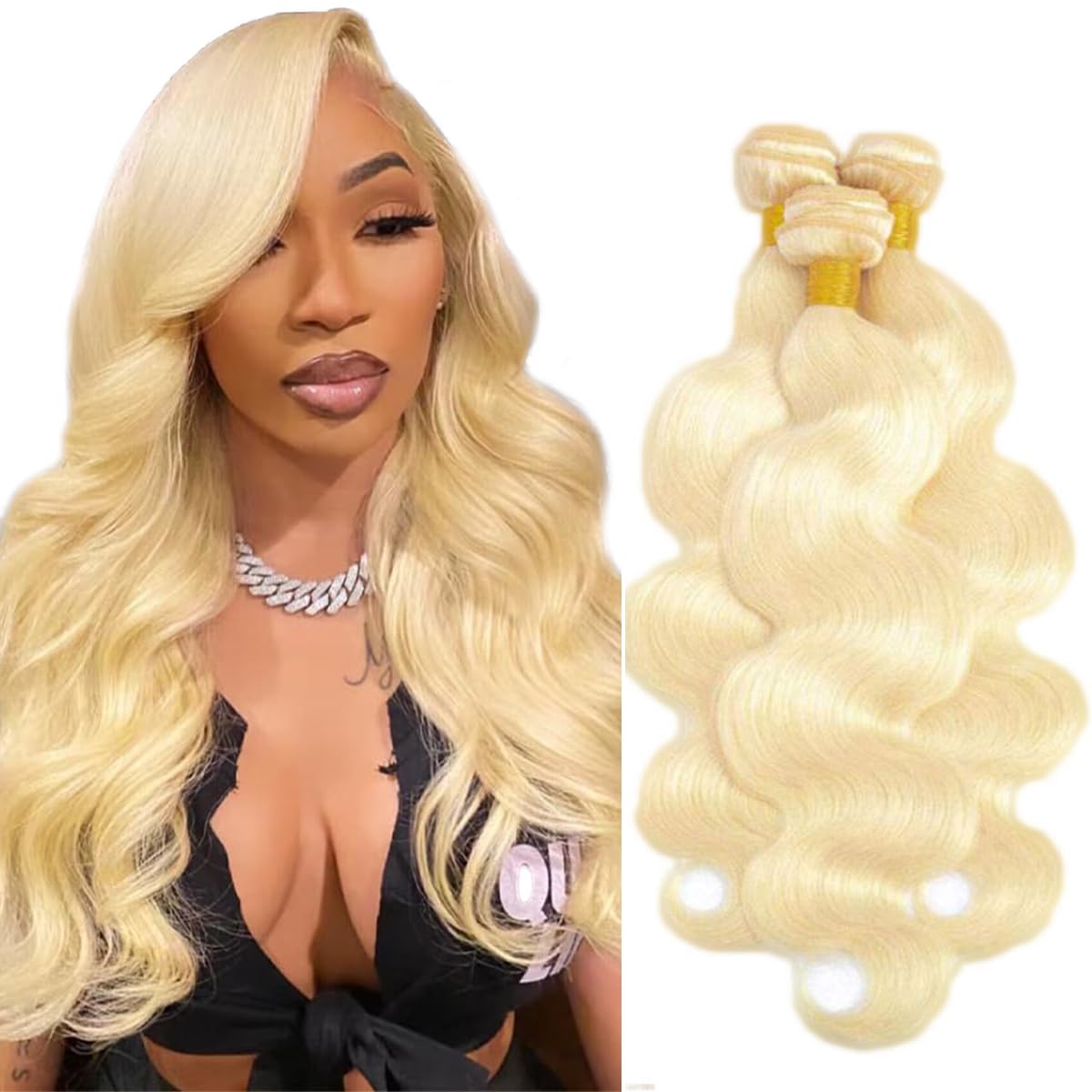 View 1 of #613 Blonde Bundles Body Wave Bundles Human Hair 16 16 16 Inch Unprocessed Brazilian Virgin Weave Hairs Honey Blonde 3 Bundle 50 Gram Per Bundle Human Hair Extensions