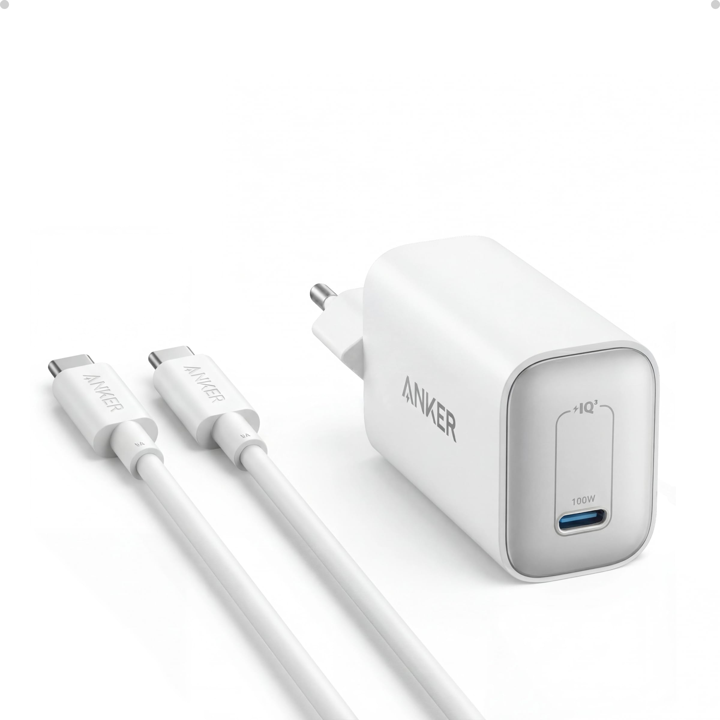 Anker Nano 100W Ladegerät, 100W MacBook Ladegerät, Netzteil für MacBook, iPad, iPhone 17/16, Galaxy, und alle USB-C Geräte, 1,8m USB-C Kabel inklusive (Weiß)
