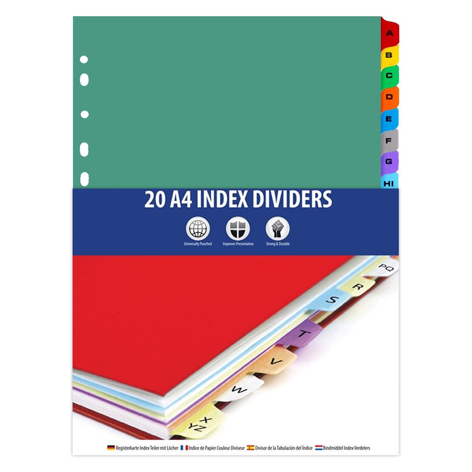 Edenpack A4 Office Index Dividers Coloured 20 A-Z Subject Divider Folder Organiser Coloured Plastic Coated Tabs