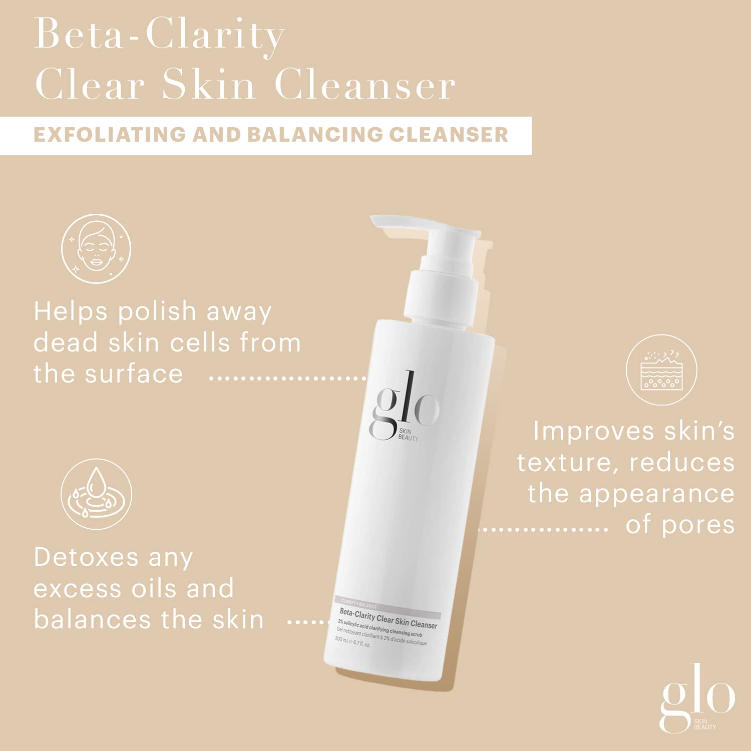 Glo Skin Beauty Beta-Clarity Clear Skin Cleanser - 2% Salicylic Acid Clarifying Face Cleanser Clears & Prevents Breakouts, Exfoliates with Scrubbing Beads