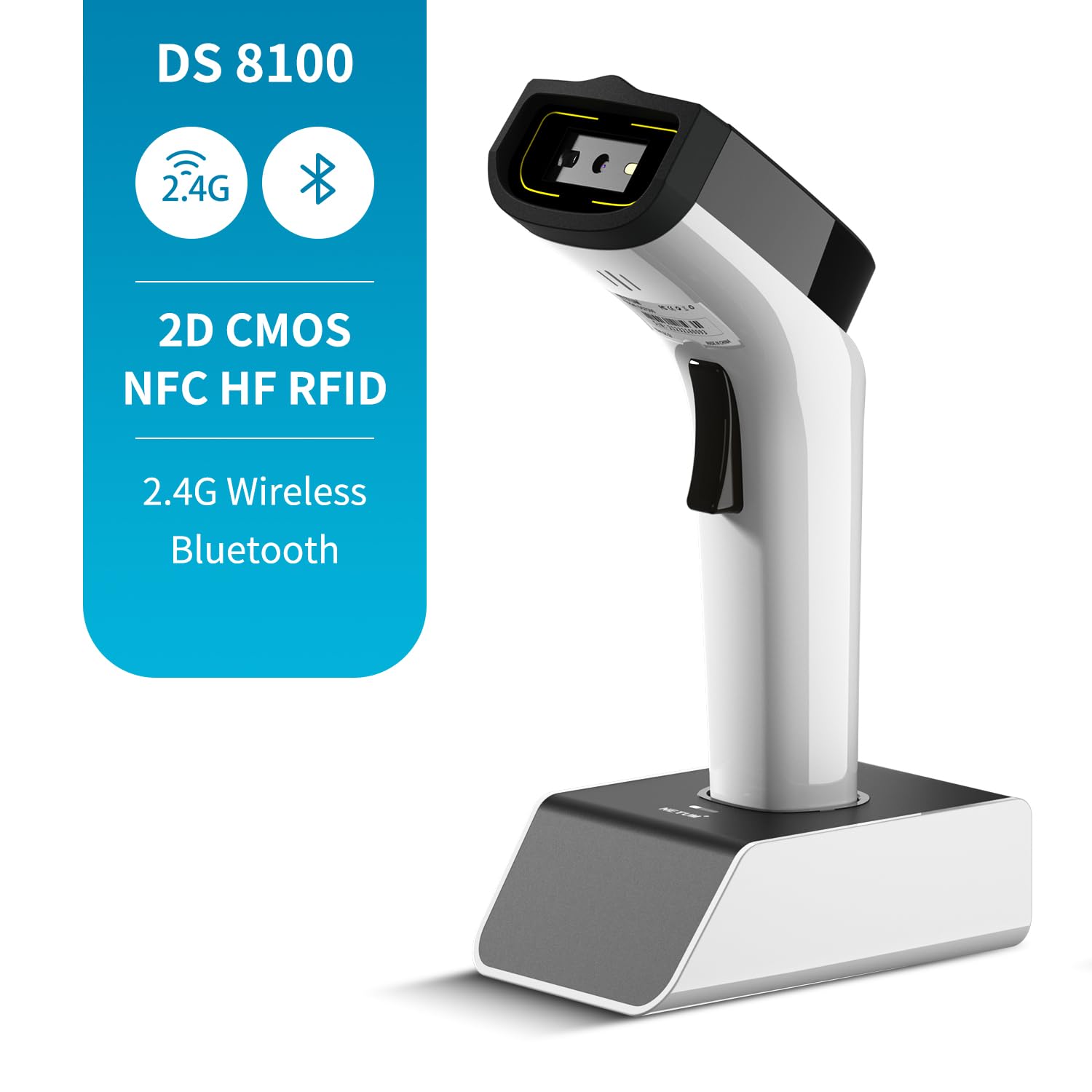 NETUM Wireless Hybrid RFID Imager, NFC HF RFID Tags Reader and 1D/2D QR Barcode Scan, Connect via Bluetooth for Retail Hospitality System DS8100