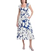 Anne Klein Womens Smocked Ruffle SLV Tiered Midi