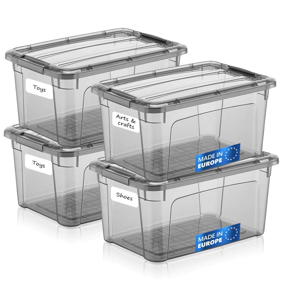 Photo 1 of Tribello 6 Quart Storage Containers with Lids, Plastic Storage Bins with Latching Lids For Organizing - Tinted - (11.5’ x 8” x 6”) - Set of 4 - Made in EU