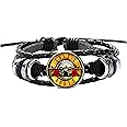 TCB Creations Roses N Guns Rock Band Logo Glass Domed Braided Leather Bracelet