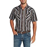 ELY CATTLEMAN Mens Short Sleeve Western Stripe, Burgundy, M