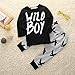 Canis Toddlers Baby Boys Clothes Set Long Sleeve Wild Boy T-Shirt Tops Pants Outfit Winter Spring (100(18-24M), Black+Grey)