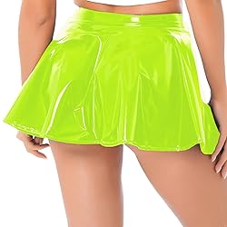 zdhoor Women's PVC Leather Wet Look Flared Pleated