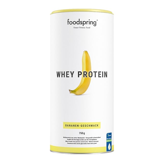 title=foodspring- Whey Protein alla banana- 750 g - 80% di proteine del siero del