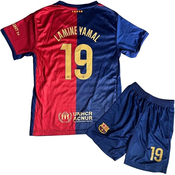 Barca Home Lamine Yamal #19 Barcelona Soccer Jersey with Short Set