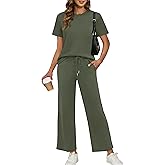 XIEERDUO Women's Side Slit Lounge Sets 2026 Fashion 2 Piece Travel Outfits Cozy Loungewear Wide Leg Tracksuits S-3XL