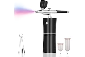 AceFox Auto Airbrush Kit,Portable-Mini Airbrush, Rechargeable Handheld Airbrush Set, Use for Makeup, Cake Decor, Model Coloring, Nail Art, Tattoo, Black