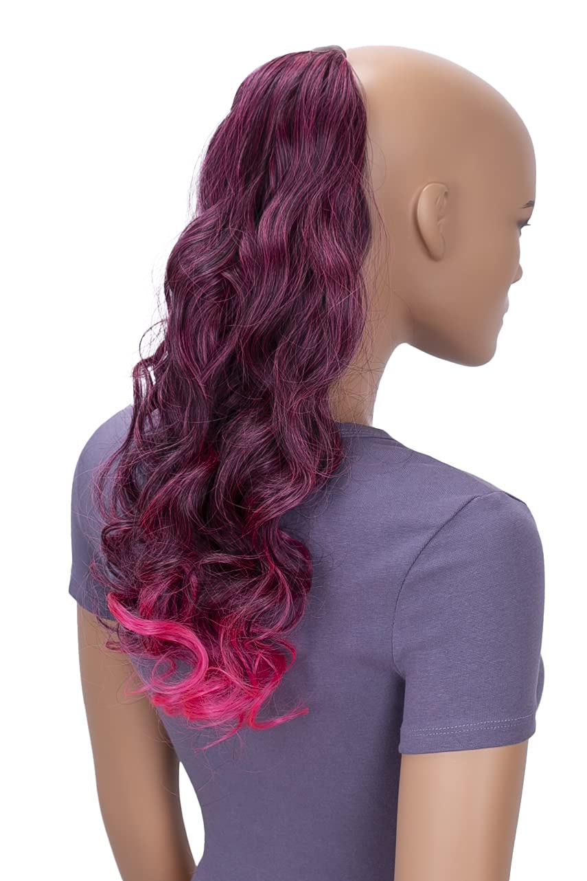 CAISHA 20" Hairpiece Clip On Ponytail Extension Wavy Black Pink HCB3-1 — image 1