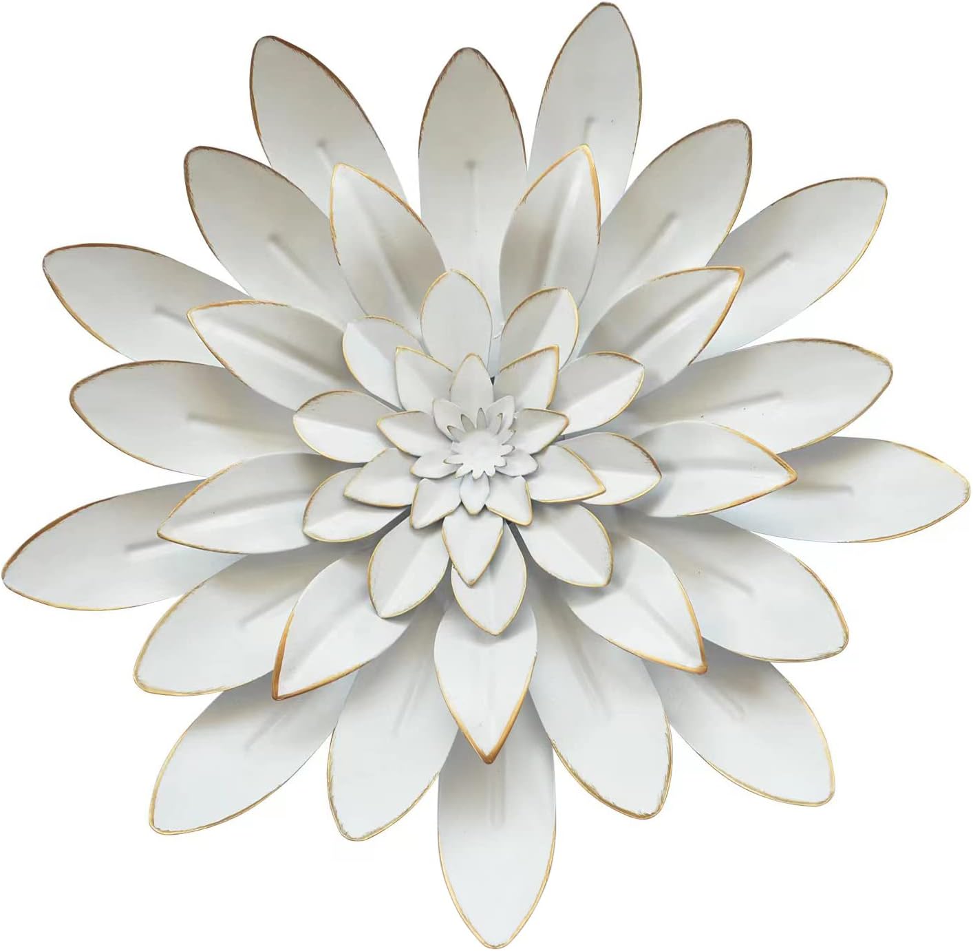 Plaques & Wall Art - Weekhai Metal Flower Wall Art Decor, 10.5 inch rustic modern floral Sculpture, Do Golden Edge Effect decorative Art, Indoor Kitchen, Bedroom, Living Room, Office, Outdoor Garden Terrace （white