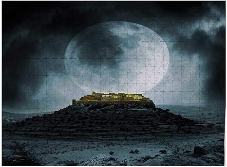 Amazon Com Night Sky Jigsaw Puzzle Games 1000 Piece Big Full Moon Over A Fantasy Castle On Hill Clouds Rocks Valley View Green Black Slate Blue Home Kitchen