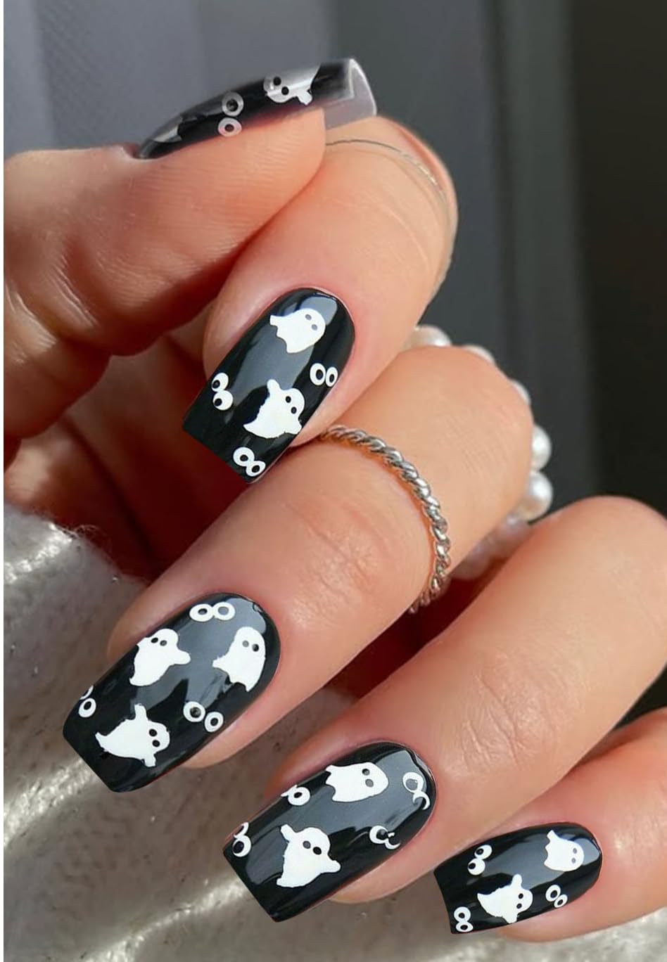 JMEOWIO Gel Nail Stickers Halloween Cute Ghost Semi Cured Gel Nail Strips Wraps UV/LED Nails Art Design Decoration Accessories