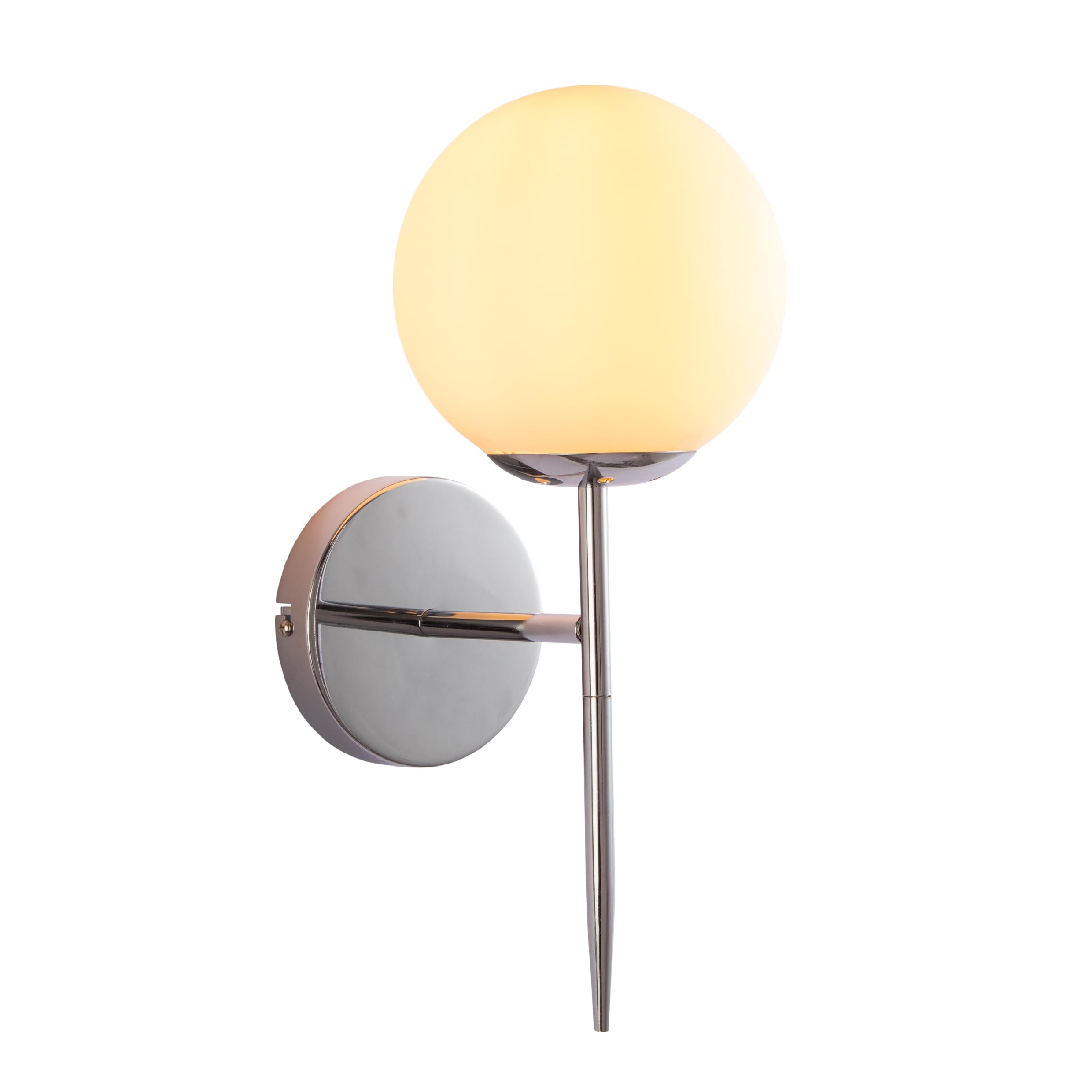 TEKLED myHome Mid-Century Nordic Globe Sconce Modern Wall Light | E27 Fitting | for Bedrooms Living Rooms Hallways Receptions Cafes Restaurants | Chrome-Opal (Bulb not Included)