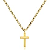 REVEMCN Black Gold Silver Cross Necklace for Boys Stainless Steel Mens Cross Pendant Chain Necklace for Men Women Religious Jewelry Gifts for Boys Girls Chain 16-24 Inches