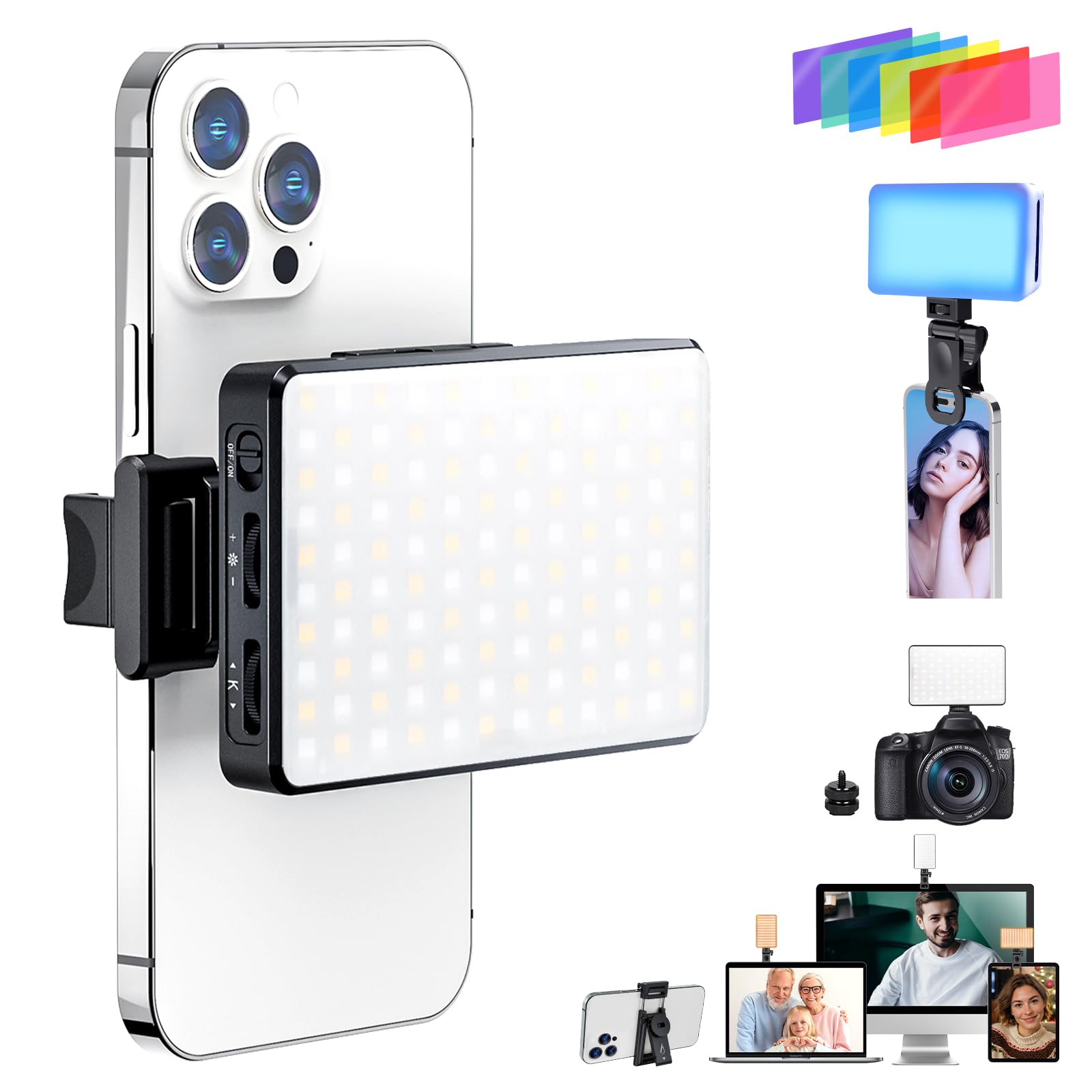 168 LED Phone Light, Selfie Light for iPhone/iPad/Camera, Portable Video Conference Lighting with Clip, Rechargeable 3000mAh CRI 95+, 3 Lights Modes Alix Earle Lights for Selfie, Makeup, Laptops, Vlog