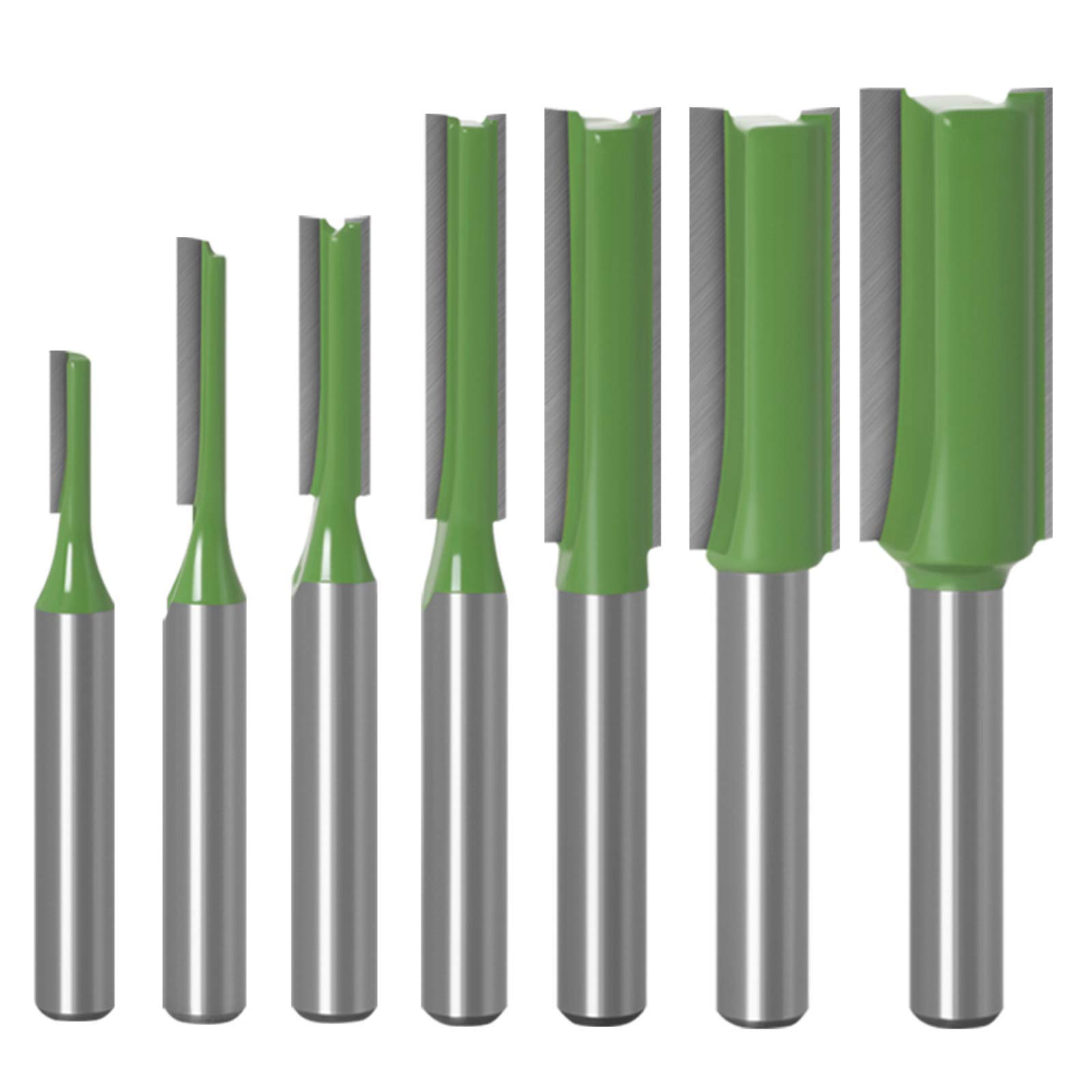 WSOOX 6mm Shank Straight Router Bit Set, 7 pcs Straight Milling Cutter, Professional Single/ Double Flute Straight Router Bit for Woodworking