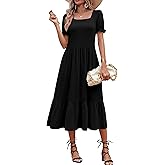 Zeagoo Summer Dresses for Women Flowy Casual Midi Dress Short Sleeve Tiered Dress Beach Vacation Sundresses with Pockets