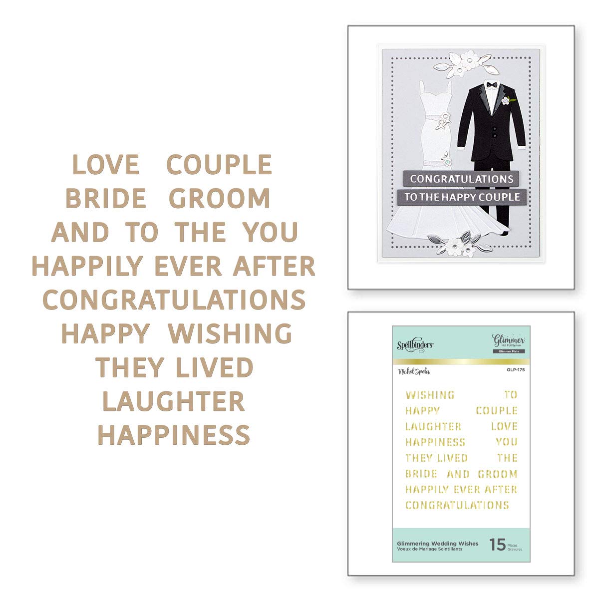 Spellbinders Season by Nichol Spohr Wedding Wishes-Glimmer Hot Foil Plates, Metal, (4.8cm x 8.9cm)