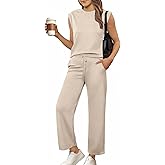 Glamaker Women's 2 Piece Sets Summer Lounge Travel Outfits Sleeveless Wide Leg Airport Casual Trendy Sweatsuits