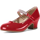 K KomForme Mary Jane Shoes with Low Heel Rhinestones Princess Flats Dress Pump Shoes for Little Kid/Big Kid