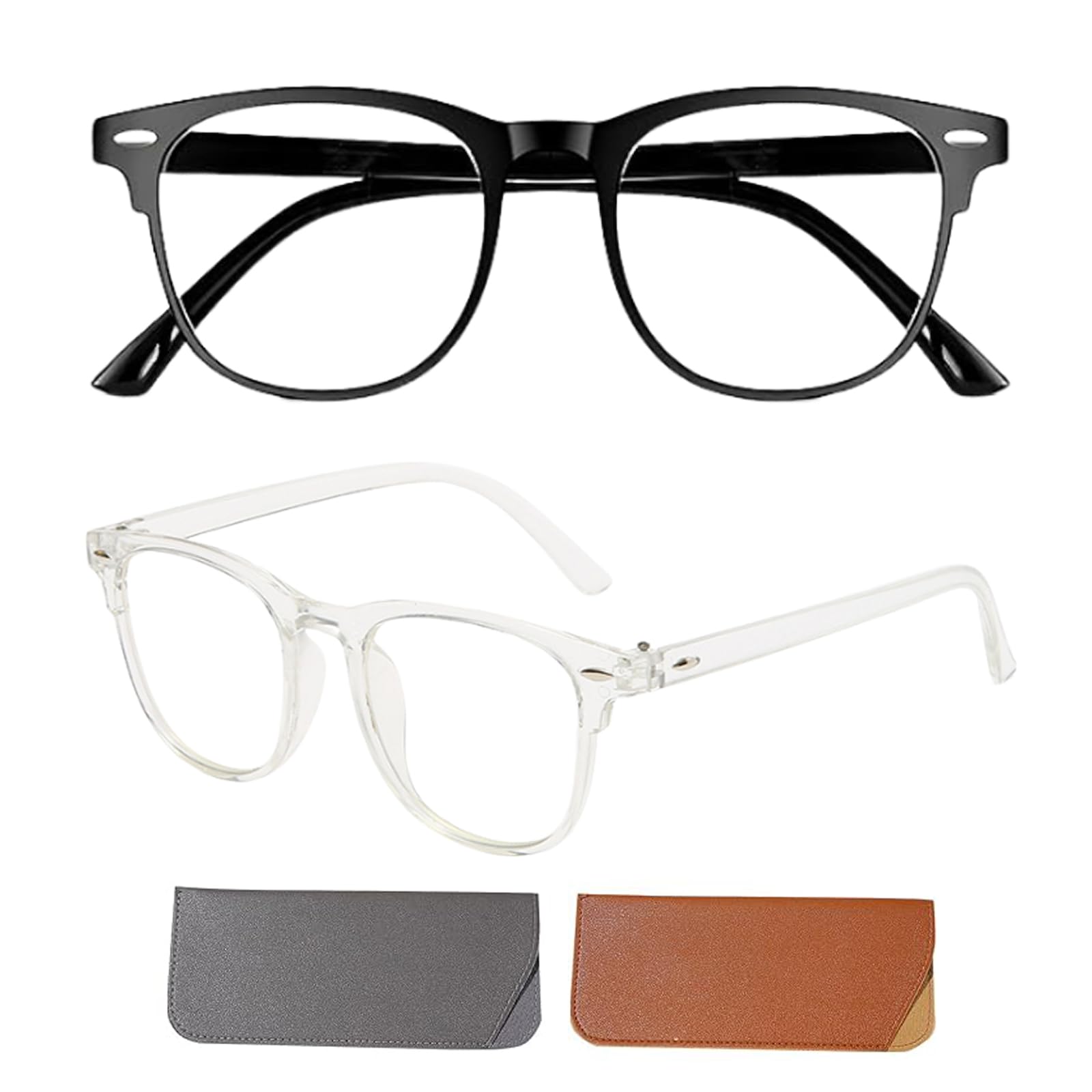 SUpoetry Pack of 2 anti-blue light glasses, blue light glasses, blue light filter, 2 pieces leather glasses case, effective protection of the eyes and relief from fatigue, black